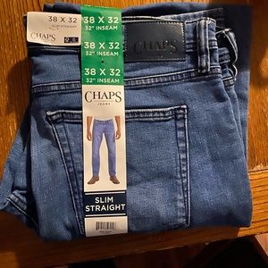 CHAPS Men’s 38 X 32 Jeans Slim Straight  Denim Pants Medium Washed NEW WITH TAGS